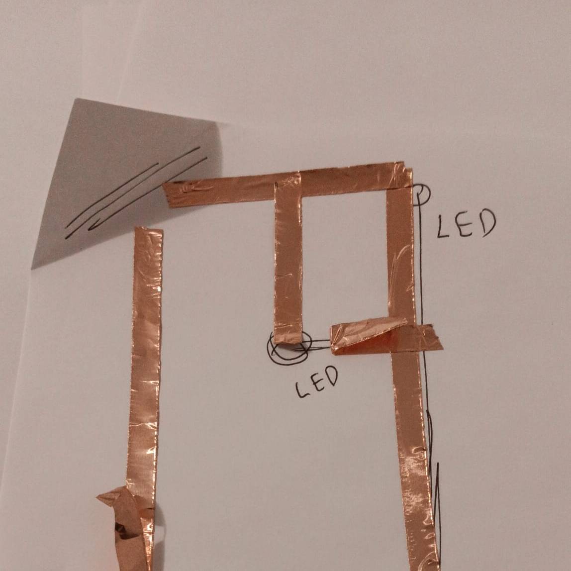 Here I add the copper tape onto my sketch.