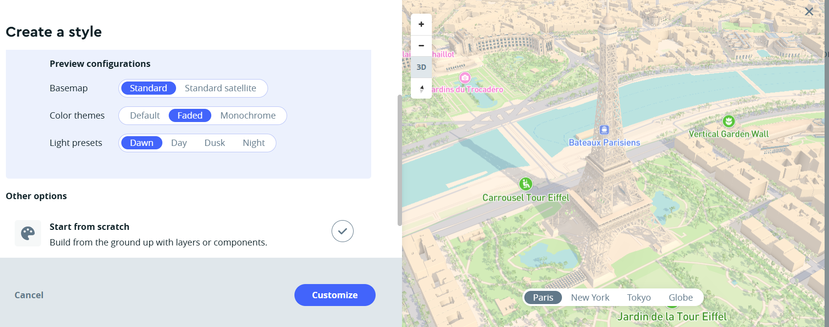 This was my first time using Mapbox, I tried to create a new style, and set the map in Paris.