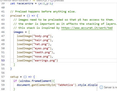 The code showing the layers of my self portrait.