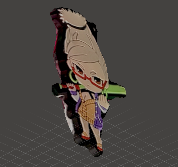 Side angle of the keychain object.