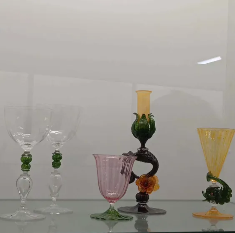 Some  colorful glasses made by Crafts and Design glass students in the AA wing.